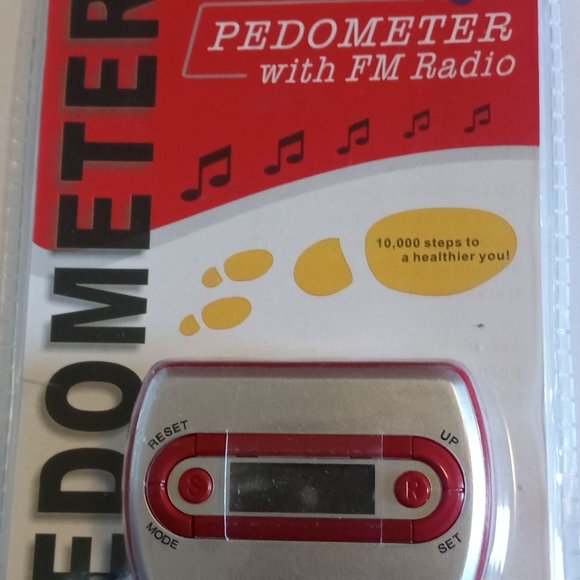 New Pedometer W/Auto Scan Tuner FM Radio, Ultra Sensitive Headset Red & Silver - Picture 1 of 5